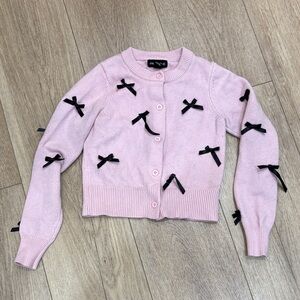 Arden B Light Pink Cardigan with Black Bow Details
